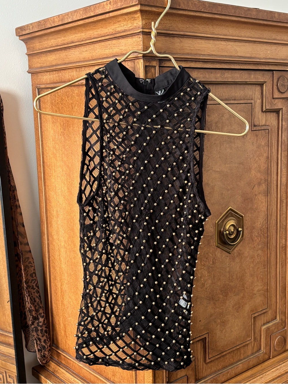 Windsor Black Sleeveless Beaded Mesh Mini Dress